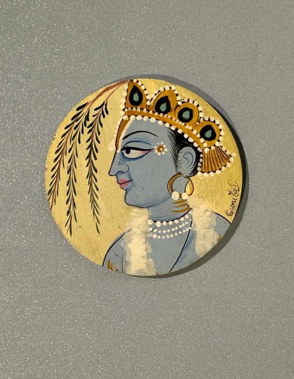 Basohli Magnet: Crowned Krishna with Willow