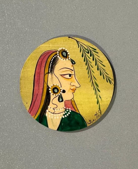 Basohli Magnet: Nayika with Willow (Yellow)