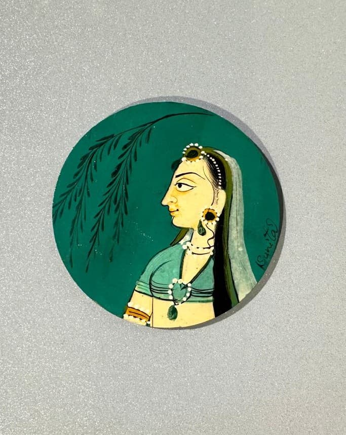 Basohli Magnet: Nayika with Willow (Green)