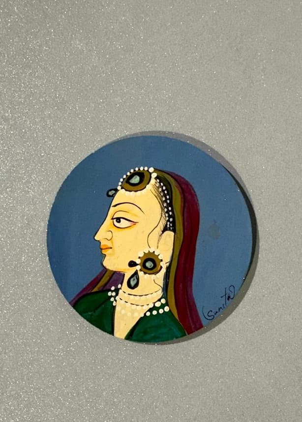 Basohli Magnet: Nayika in Green (Blue)