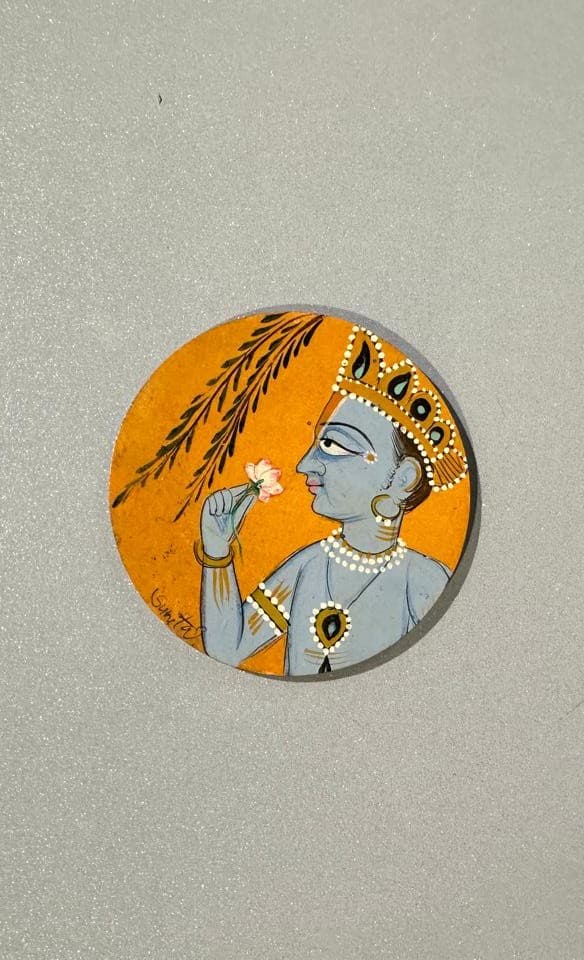 Basohli Magnet: Crowned Krishna with Lotus