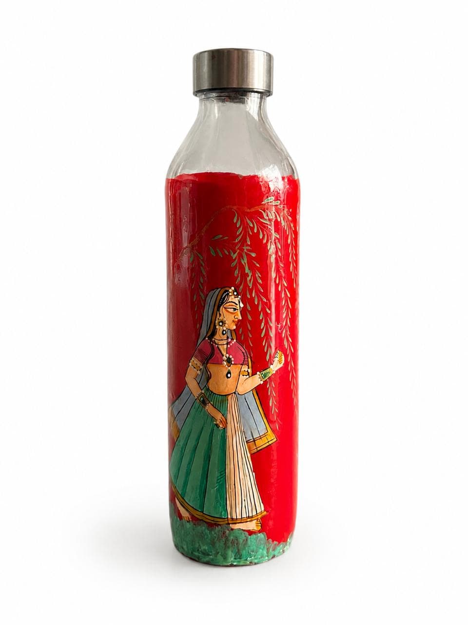 Basohli Art Handpainted Red Bottle