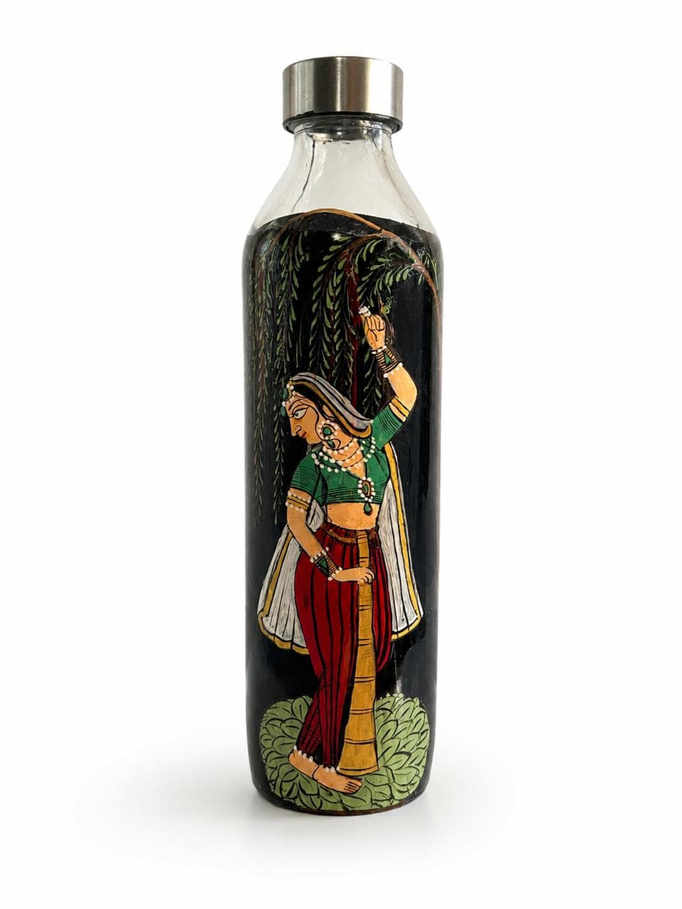 Basohli Art Handpainted Black Bottle
