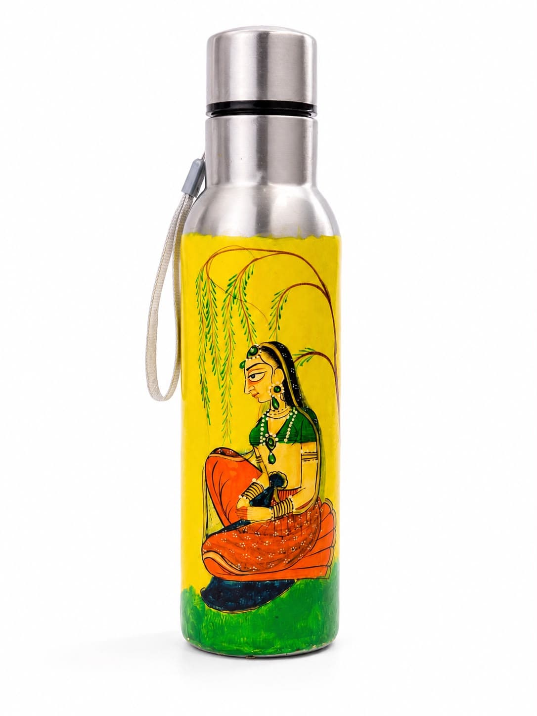 Basohli Art Handpainted Yellow Flask
