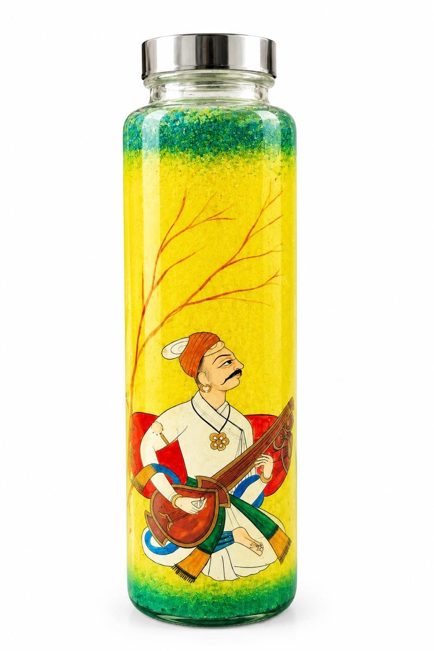 Yellow Musician Handpainted Bottle