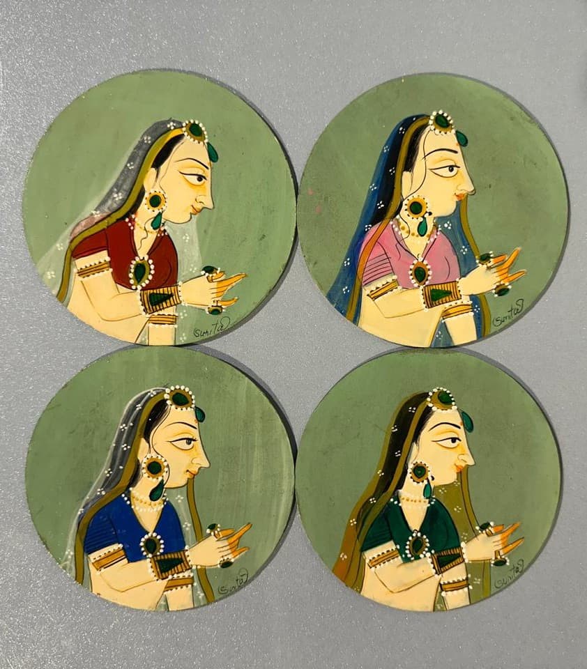 Basohli Coaster Set: Emerald Profiles (Set of 4) View 2