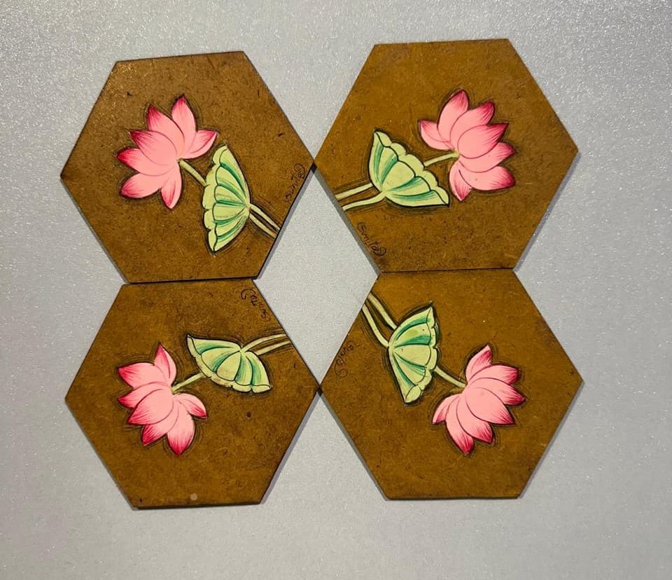 Basohli Coaster Set: Earth Lotus (Set of 4) View 2