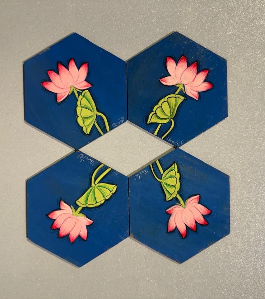 Basohli Coaster Set: Sapphire Lotus (Set of 4) View 2