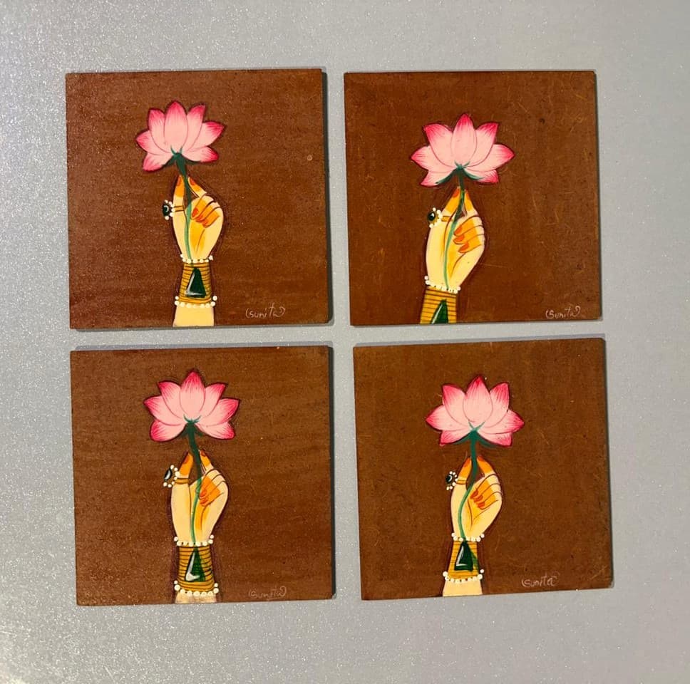 Basohli Coaster Set: The Lotus Hand (Set of 4) View 2