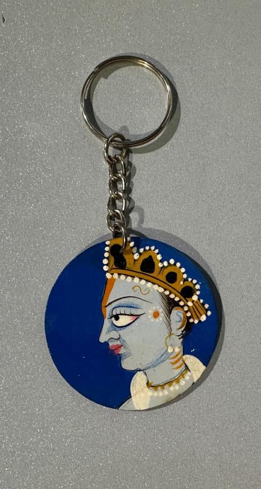 Basohli Keychain: Crowned Krishna (Blue)