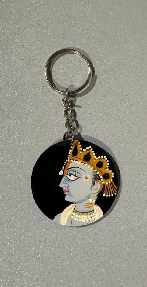 Basohli Keychain: Crowned Krishna (Black)