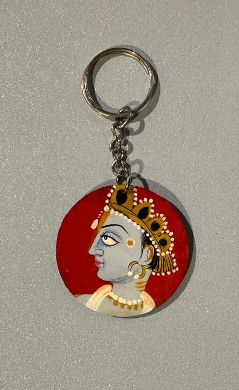 Basohli Keychain: Crowned Krishna (Red)