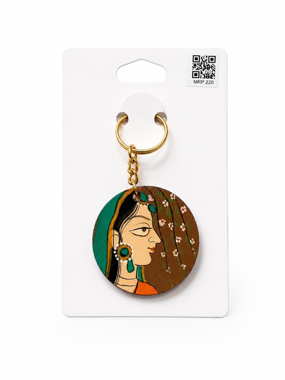 Floral Brown Nayika Handpainted Keychain
