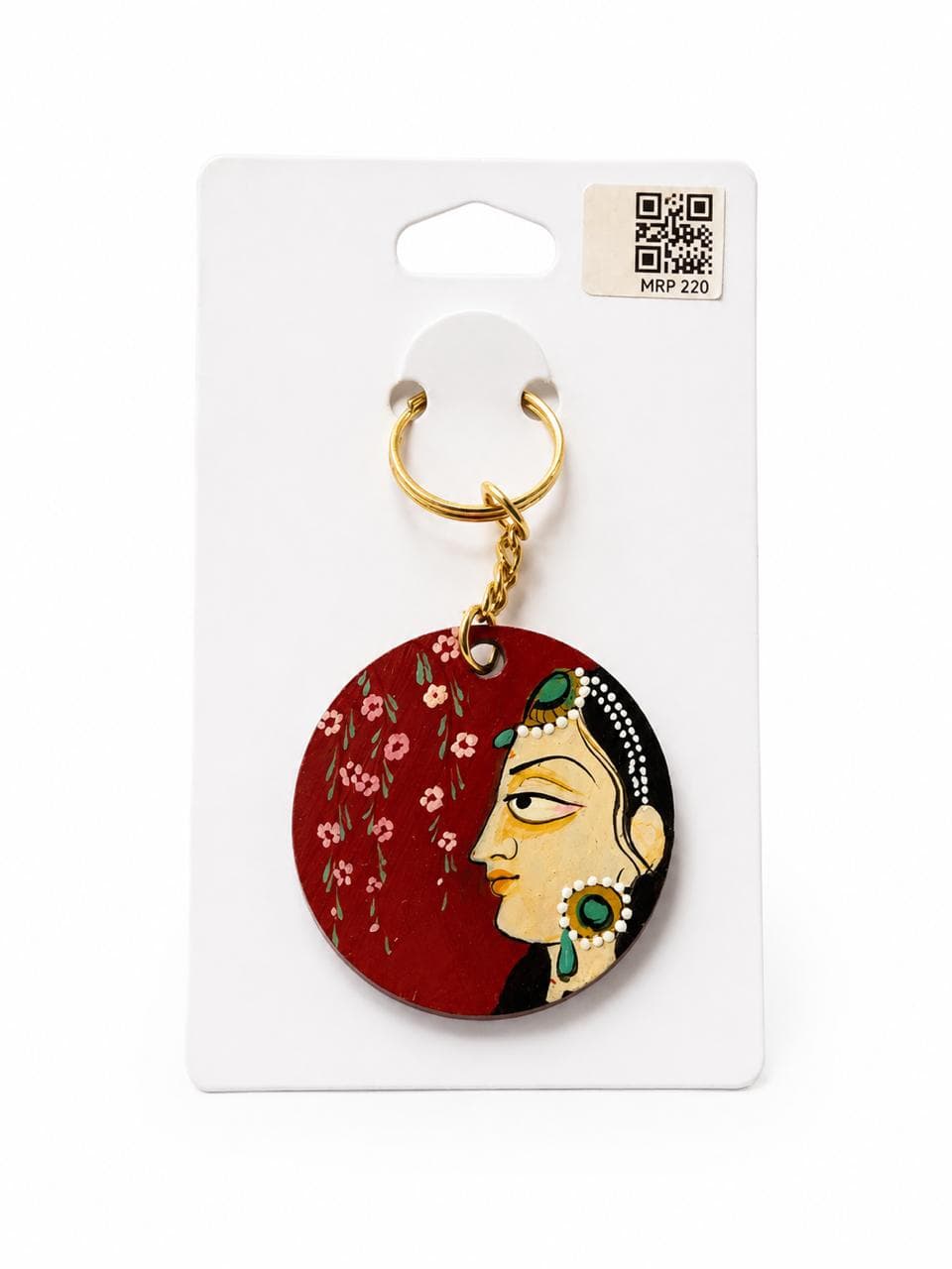Crimson Floral Nayika Handpainted Keychain
