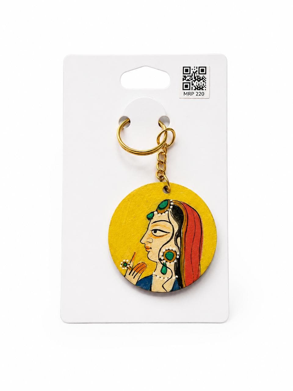 Golden Red Veil Nayika Handpainted Keychain